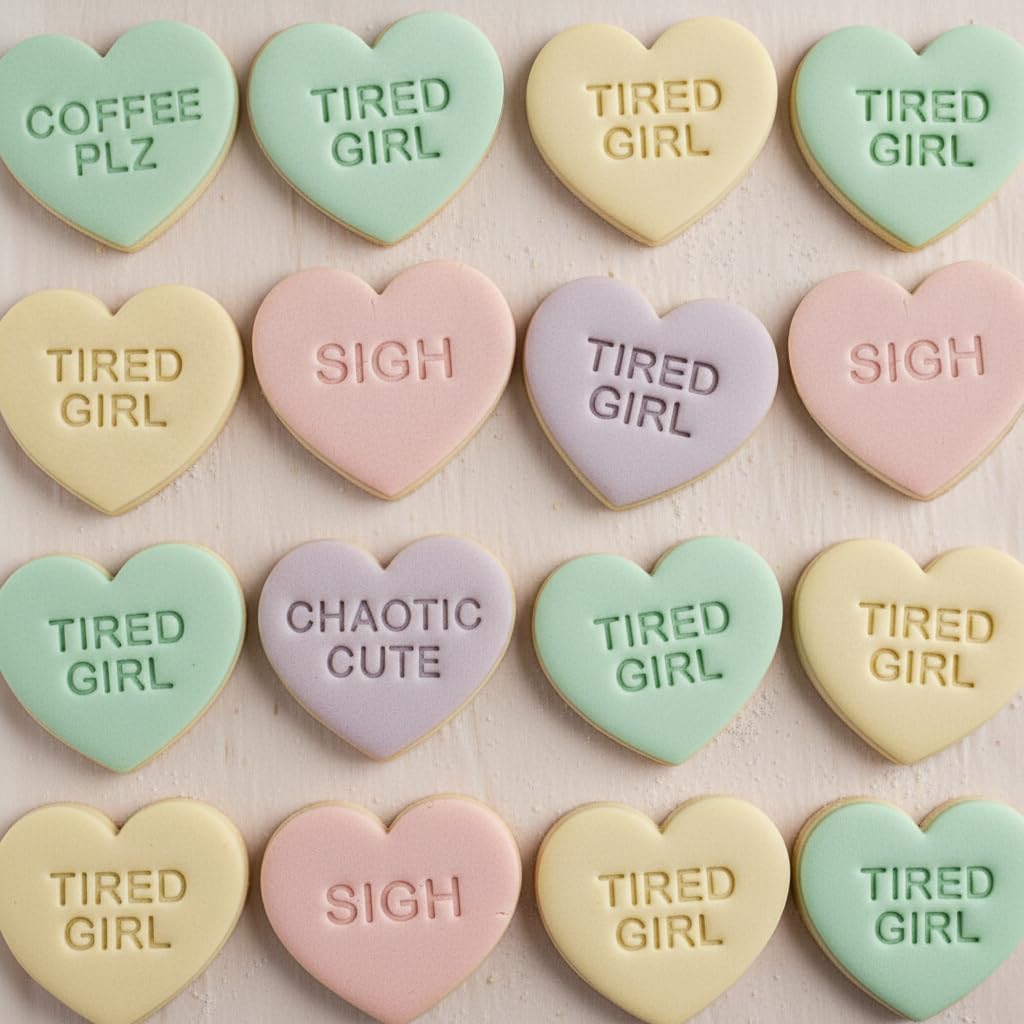 BAKERLOGY Set of 10 Unhinged & Relatable Mood Conversation Heart Cookie Cutters – Chaotic Cute Baking Tools for Self-Care Treats & Funny Gifts