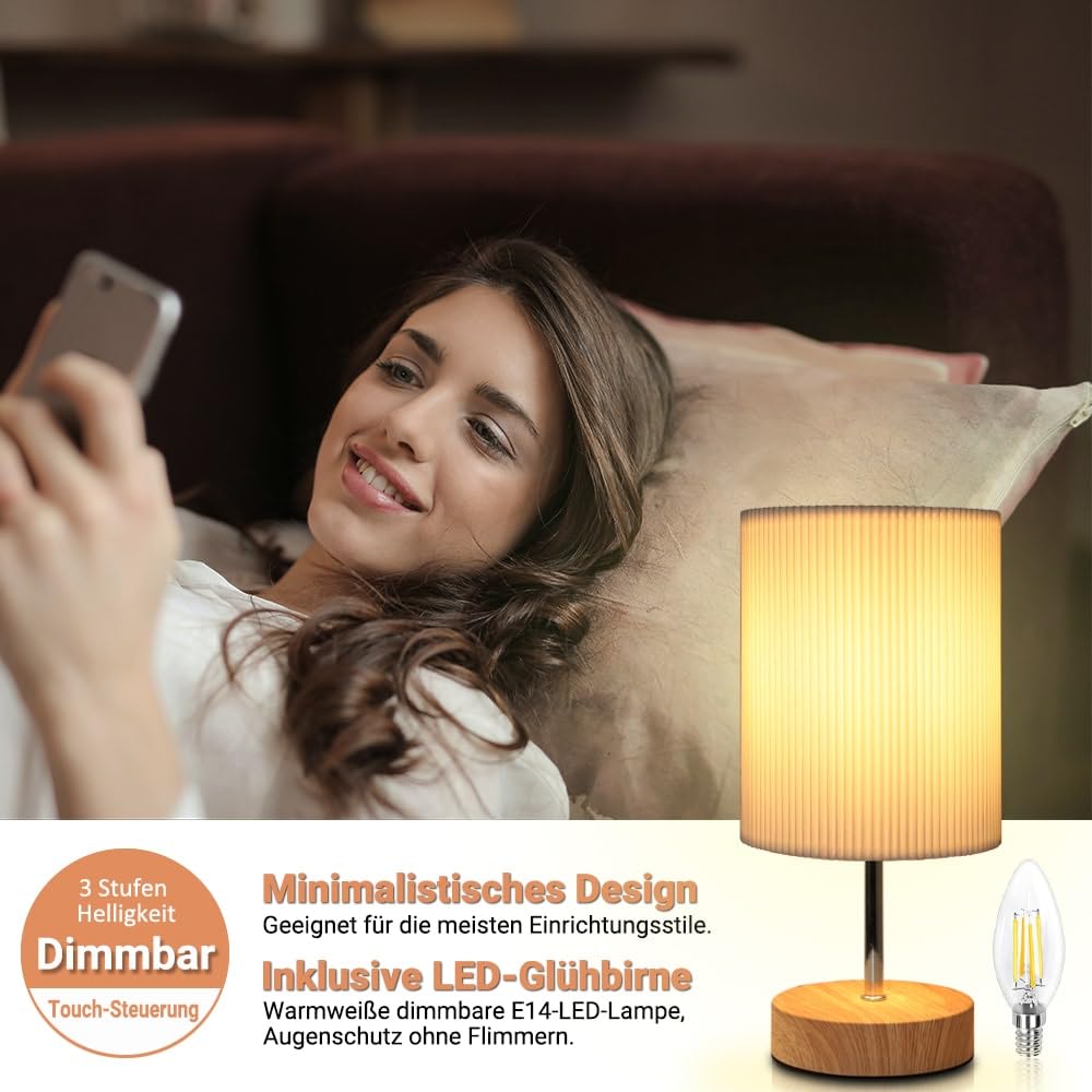 HSLighting Lampka nocna dotykowa ściemniana: lampa stołowa dotykowa ściemniana żarówka 3 poziomy jasności, regulowana lampa biurkowa, minimalistyczna do czytania, salon (Okrągły, 1)