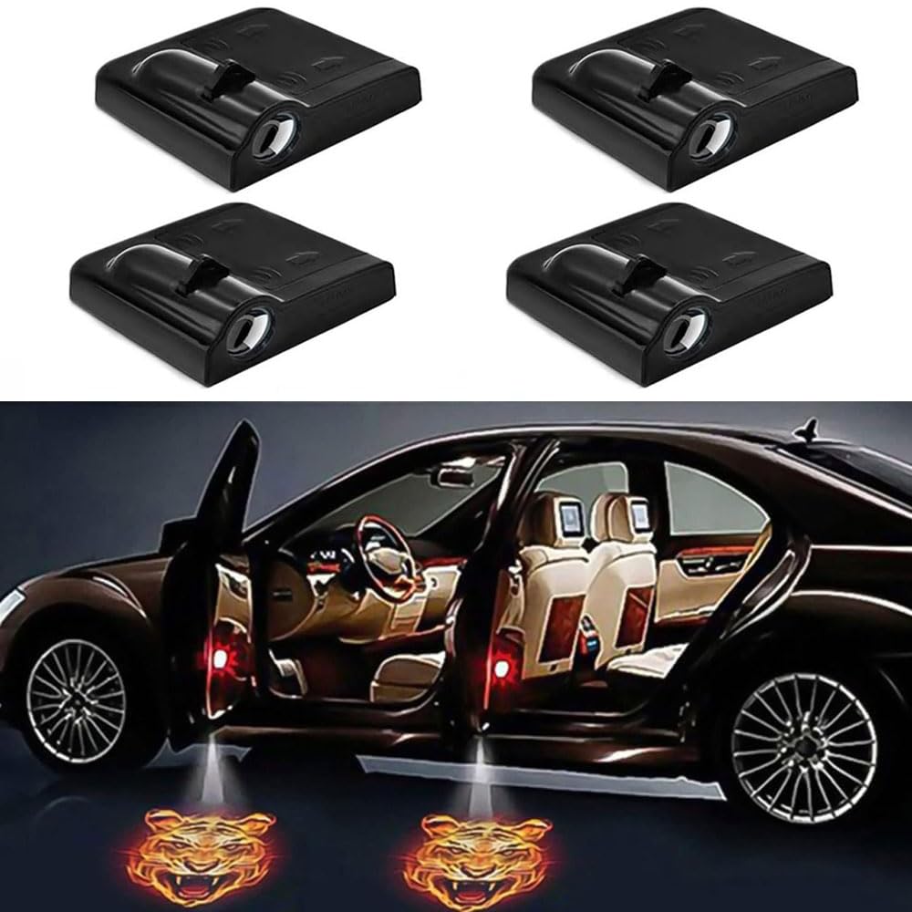 LED Luz del Proyector del Coche, 4 piezas Puerta del Coche Bienvenido Cráneo Luz del Patrón Sombra, Universal Sensor Magnético Inalámbrico Shadow Logo Luz para Puerta del Coche (bat)