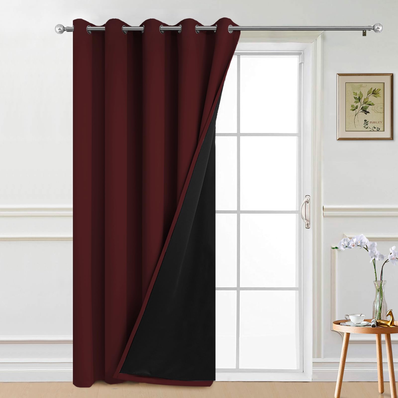 Yakamok 100% Blackout Lined Panels, Thermal Insulated Blackout Curtains for Bedroom, Heat Blocking Drapes for Living Room(70Wx84L, Burgundy Red, 1 Panel)