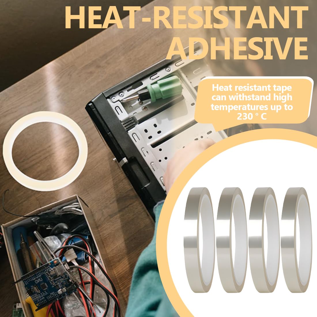 4 rollos de cinta térmica de sublimación transparente de 10 mm x 33 m, cinta resistente a altas temperaturas que no deja residuos, ideal para la transferencia de calor en tazas