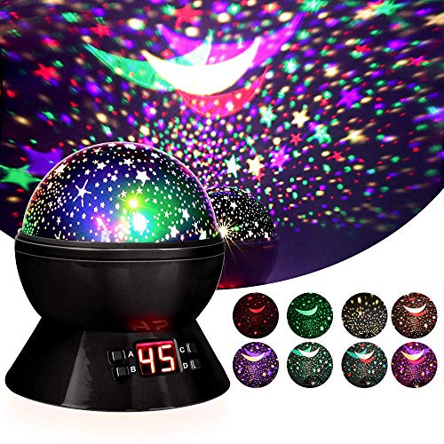 LBell Star Sky Night Light, Rotating Cosmos Star Projector Lamp with LED Timer Auto-Shut Off, Color Changing, USB Cable Plug for Baby Kids Nursery Bedroom Living Room