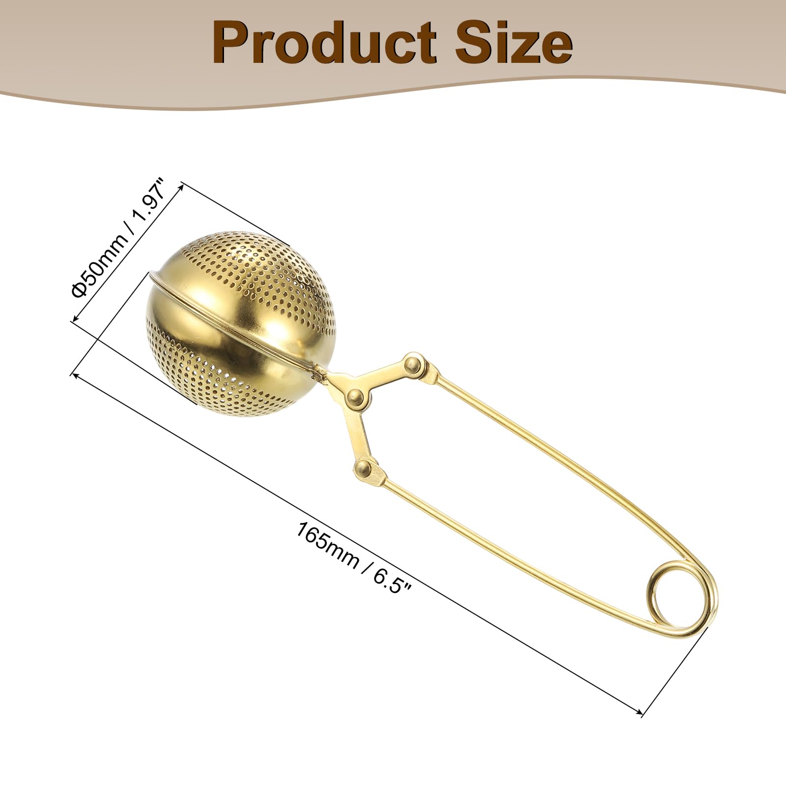 uxcell Ball Snap Tea Ball Infuser with Handle, Loose Tea Steeper, Stainless Steel Tea Strainer for Brew Loose Leaf Tea, Gold