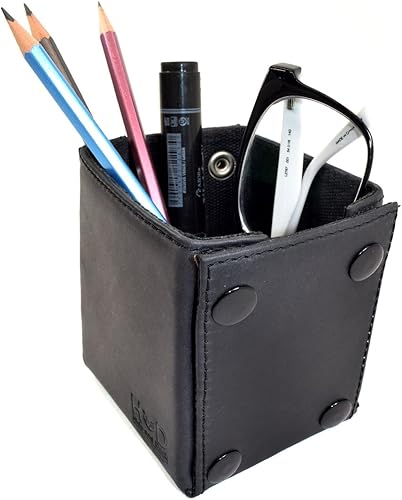 Hide & Drink, Pluma y lápices de cuero y lona encerada, bandeja de escritorioorganizador de suministros de oficina, hecho a mano (negro carbón)