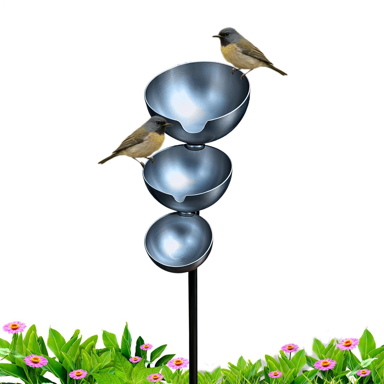 TyCylKu Three Tiered Water Bowl Garden Support 68x12x5cm Iron 3 Tier Rainwater Collector Stake, Rain Catcher Garden Stake, Rain Catchers For Gardens, Standing Bird Bath, Bee Watering Station