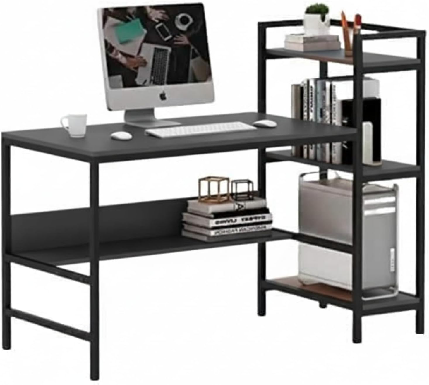 TEKAVO Bravo Computer Table for Home Pc | Office Table for Home | Wooden Study Desk with Book Shelf | Desktop Table | Large Workstation Table, 150 Cm x 60 Cm x 75 Cm, Black Wood, Metal - DIY