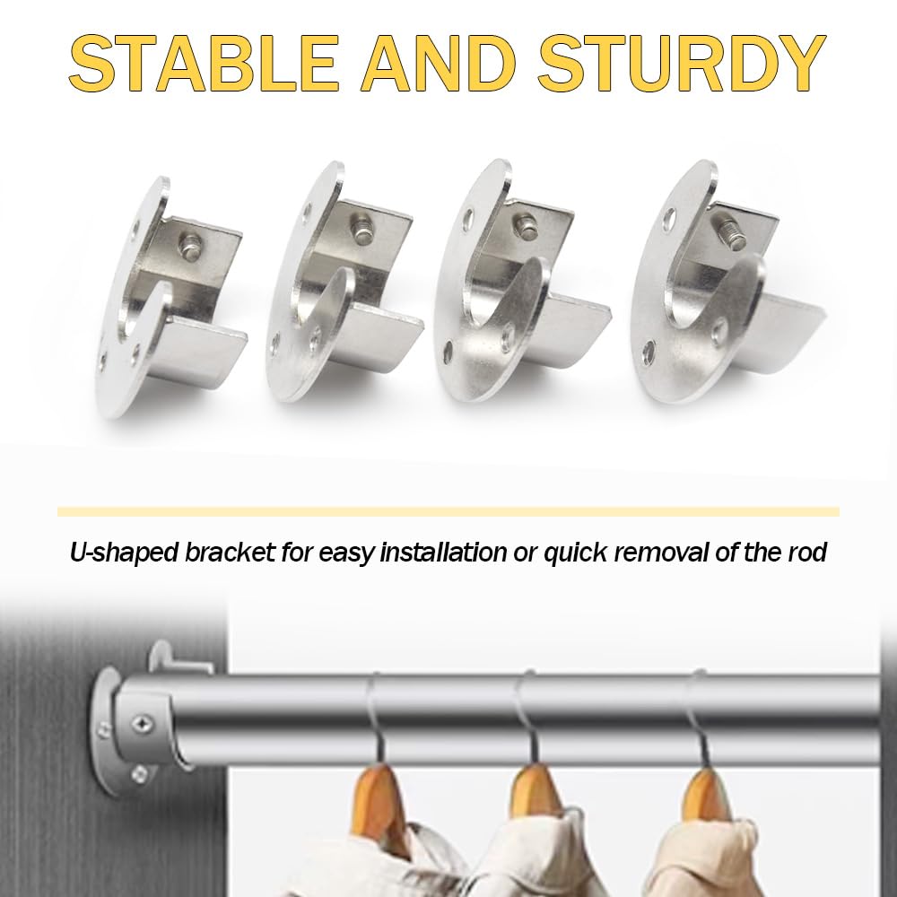 4 Soportes Para Barra De Armario – Acero Inoxidable, Para Tubos Redondos De 25mm, Con Tornillos – Para Ropa, Baño O Cocina