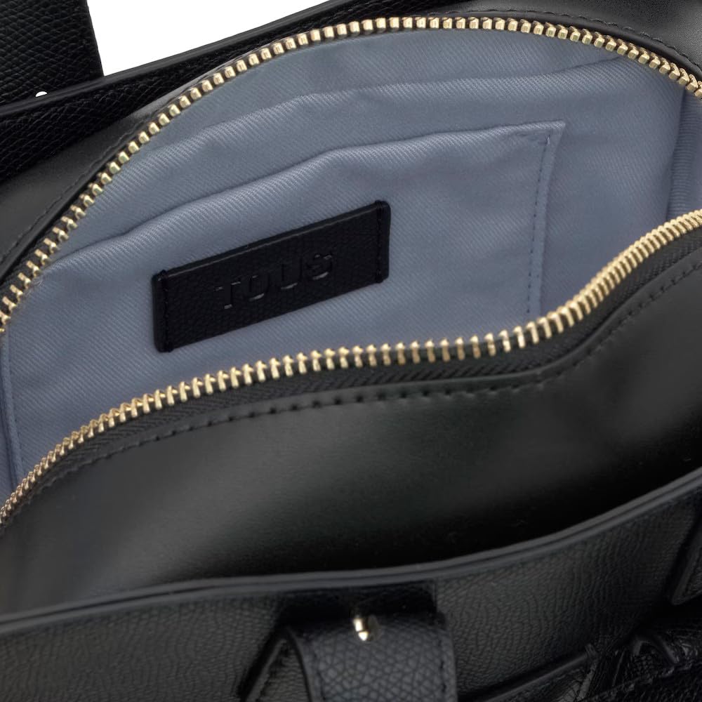TOUS Bolso de Mano Negro con Asa, Diseño con Bolsillos Frontales y Correa Ajustable