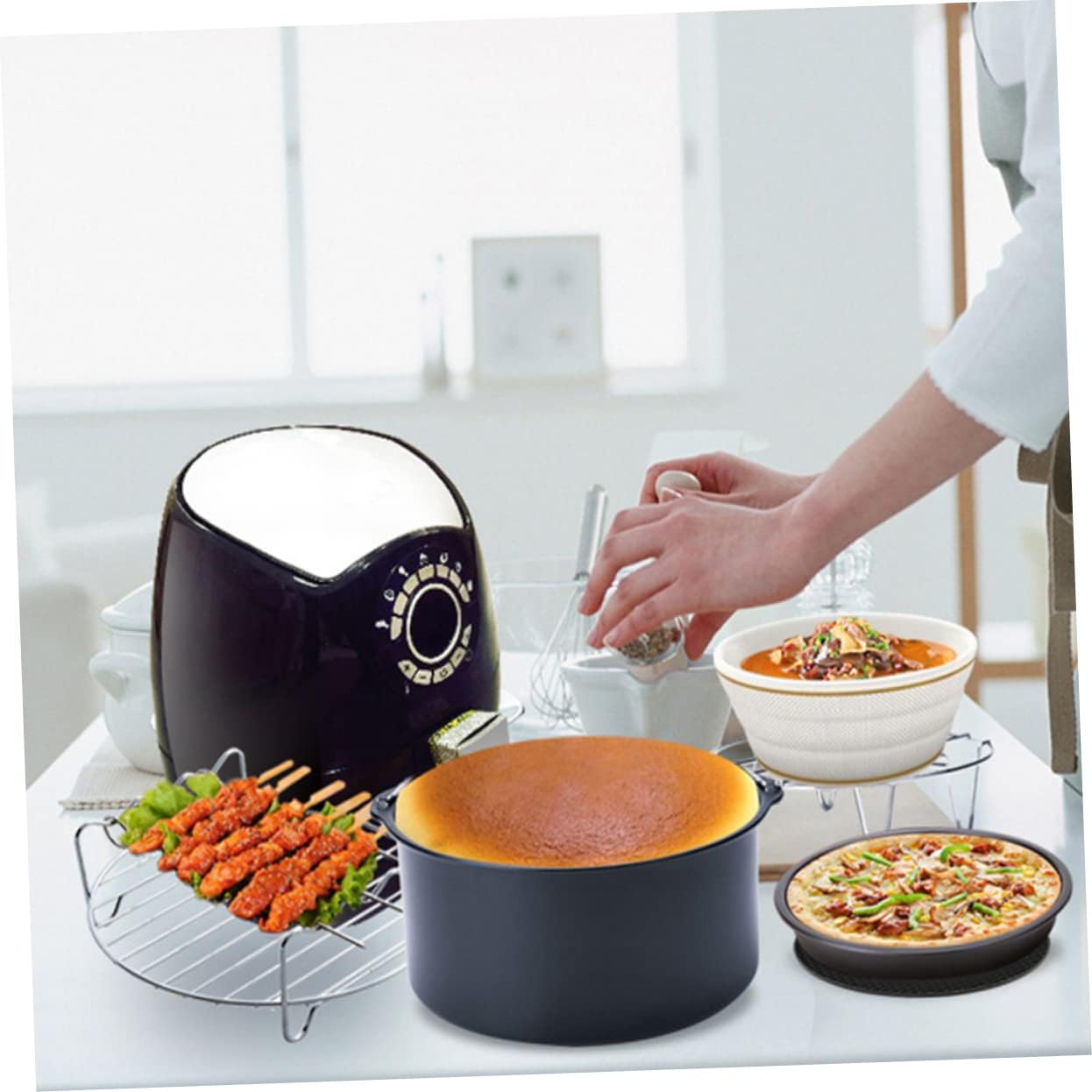 Cabilock 6pcs Air Fryer Accessories Set 6 Inch Nonstick Pizza Pan Baking Tools for Cake and Pizza Kitchen Supplies for Home Cooking