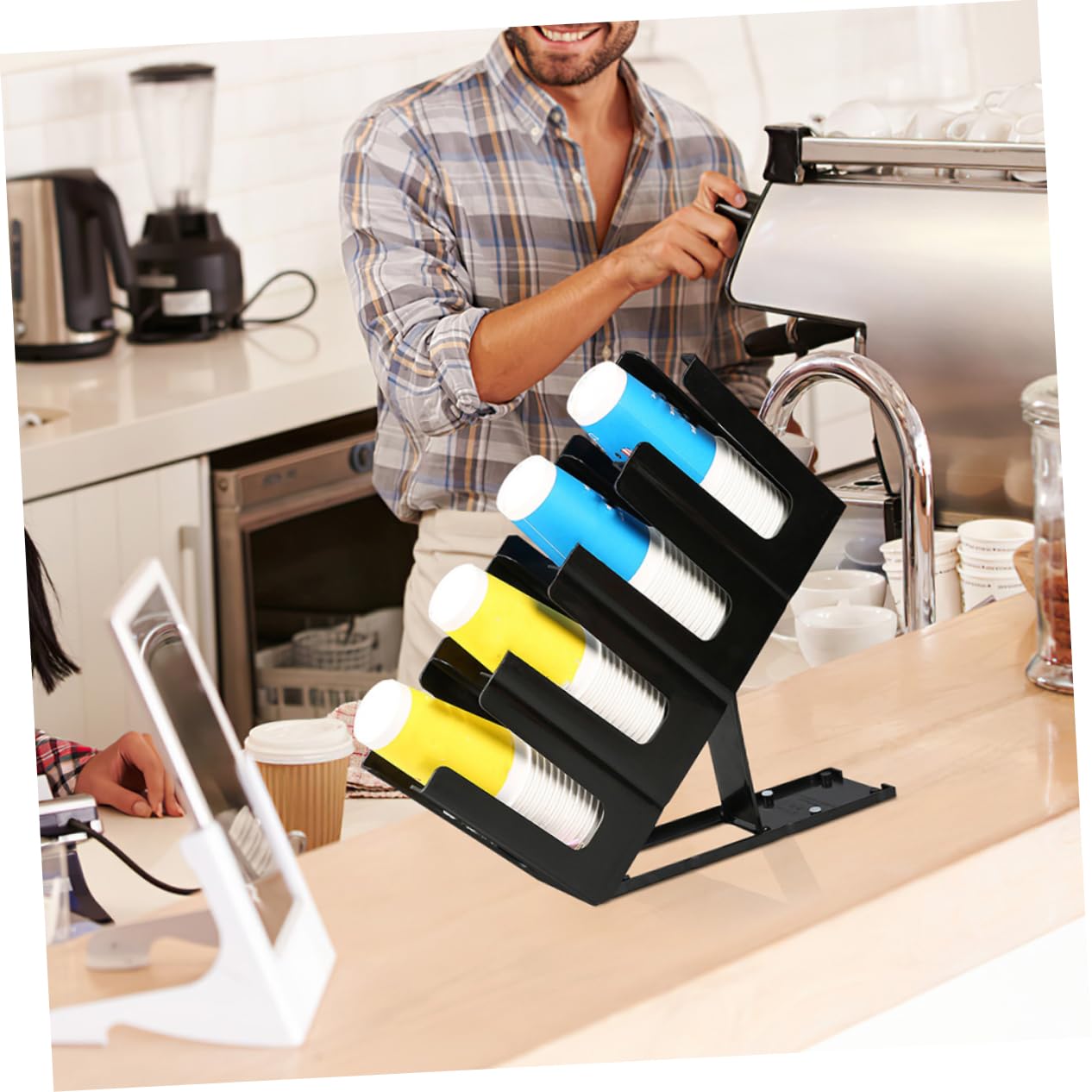 MAGICLULU Dispensador de Vasos de Papel para Encimera, Negro, Plástico | 2 Ranuras, para Vaso de Papel, Cafetería y Tienda de Té, Organizador Reutilizable de Sobremesa