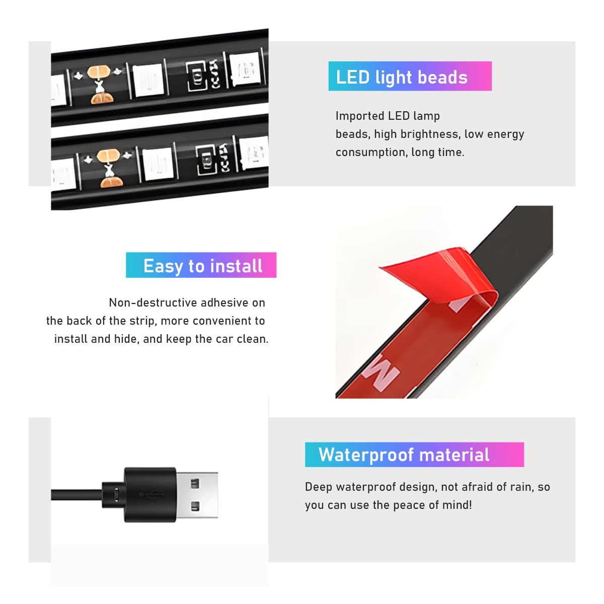 Ohleats Tira de luz LED para coche, 24 luces LED RGB para interior de automóvil, tira de luz nocturna ambiental para debajo del salpicadero, kit de iluminación de lámpara decorativa interior
