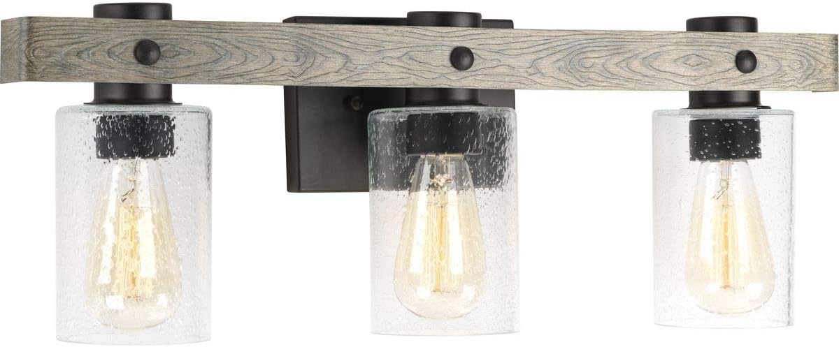 Progress Lighting Gulliver Collection 3-Light Clear Seeded Glass Coastal Bath Vanity Light Graphite