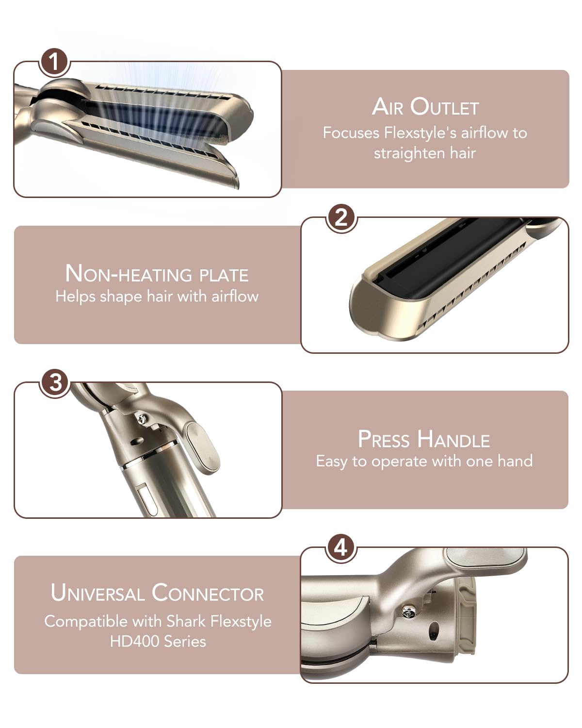 Airflow attachment for Shark Flexstyle, No heat damage for Natural Straight Styling, Fits All HD400 Series Stone