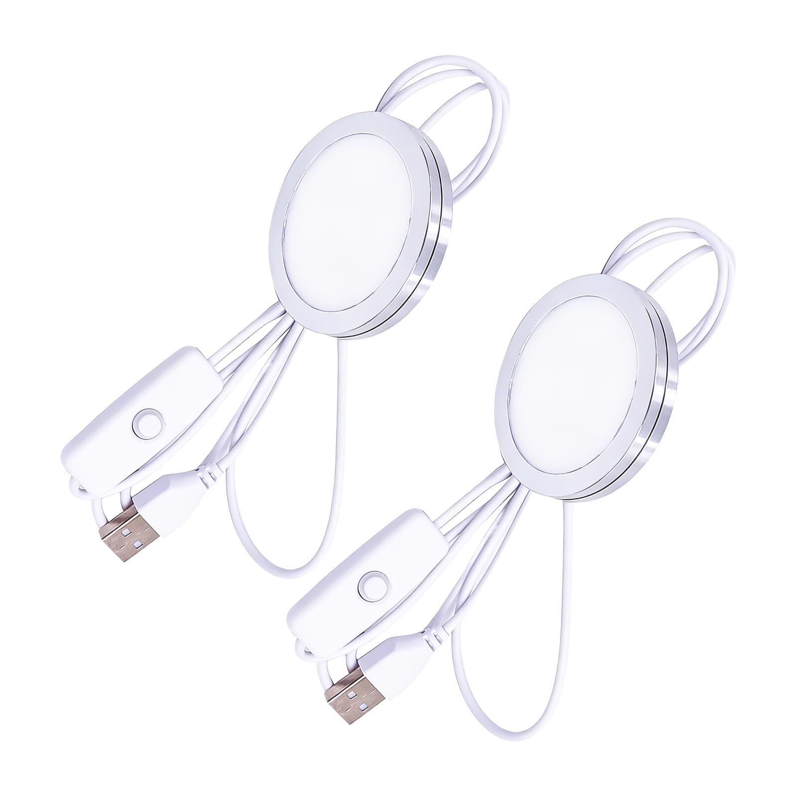 2 confezioni Puck LED USB ad alte prestazioni per illuminazione versatile: alluminio durevole, luce bianca personalizzabile 6000 K, per uso personale e decorativo in camere, cucine e saloni