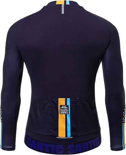 Miniatura 6 de Santic - Camiseta de ciclismo para hombre, manga larga, con cremallera completa, reflectante, con bolsillos