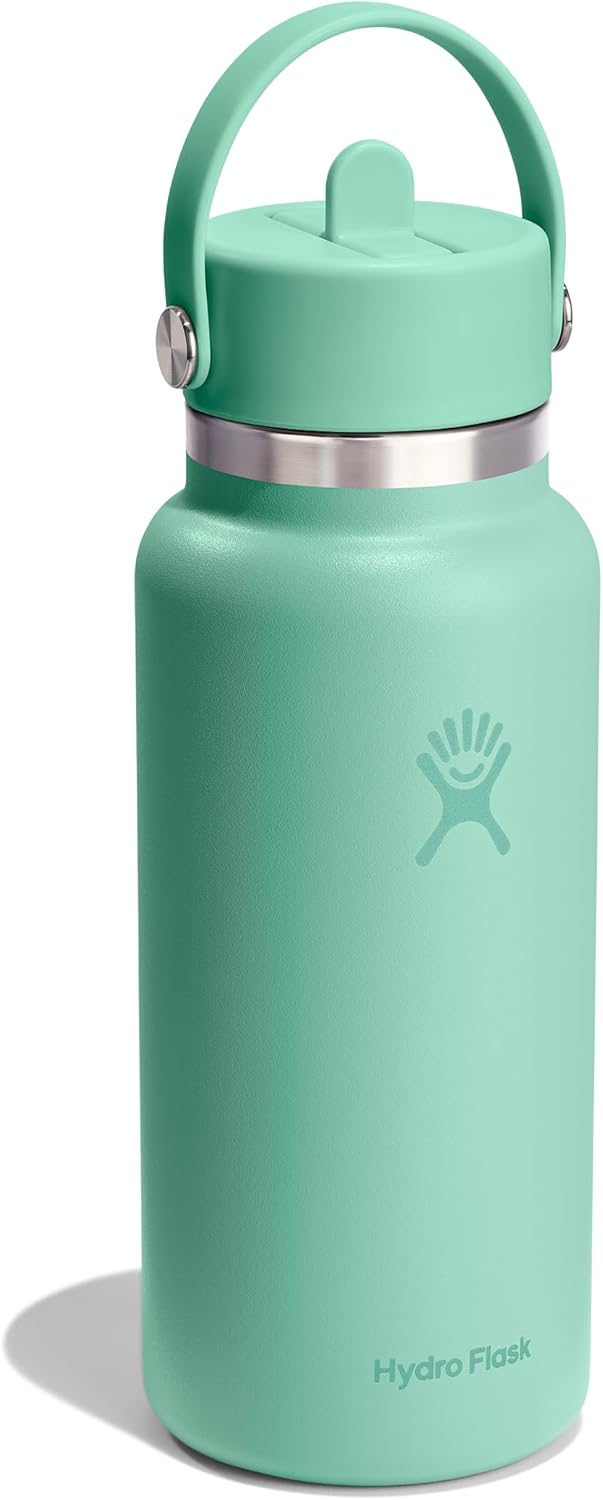 Hydro Flask Water Bottle - Insulated Stainless Steel - Wide Mouth Flex Straw Lid, Non Spill, Leakproof and Refillable in 32 Oz Mermaid Green