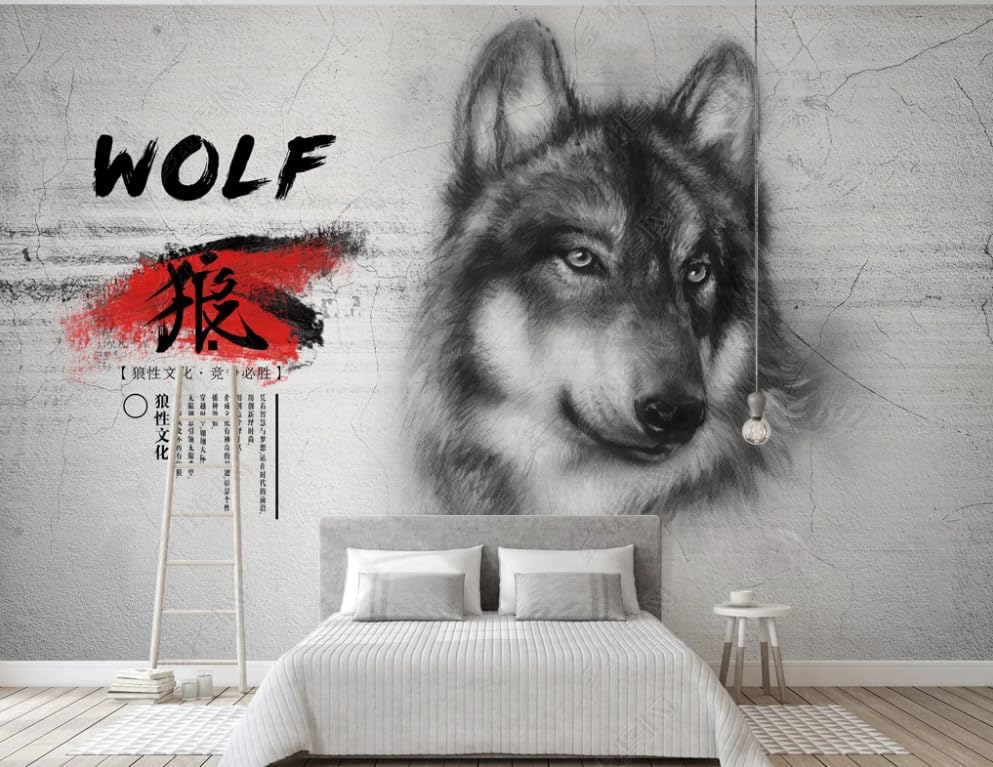 Papier peint intissé loup poster géant mural 400x280 pour salon et restaurant