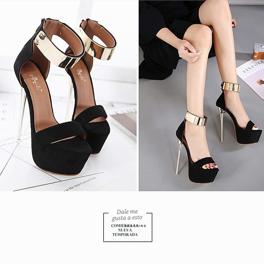 Holibanna Zapatos de tacón mujer 16 cm tacón de aguja alto zapato mujer correa tobillo abierto tacón de aguja alto plataforma fiesta (36EU)