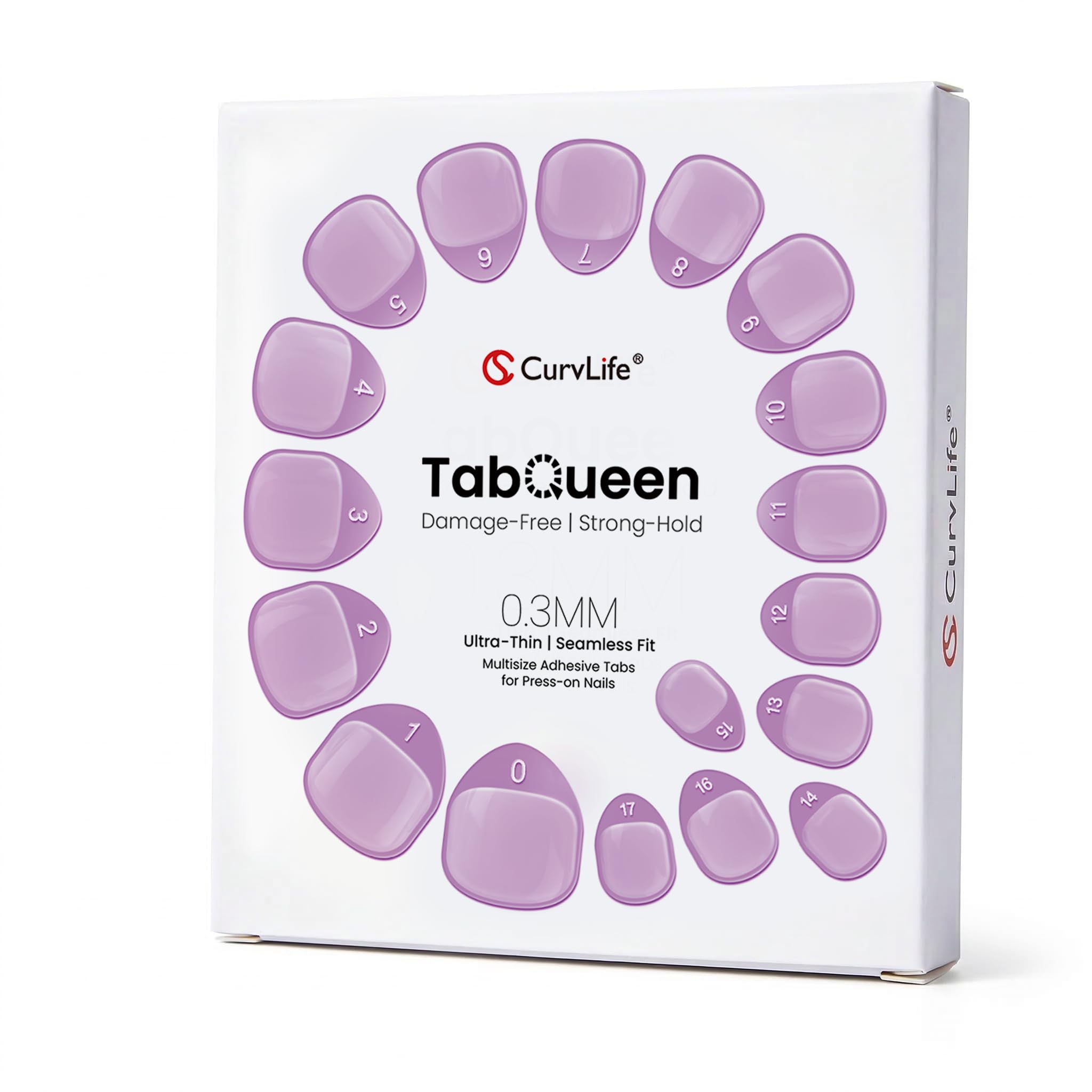 Curvlife TabQueen Strong Hold Nail Adhesive Tabs for Valentine Press On Nails – 20 Sheets 360pcs 18 Sizes, 0.3mm Ultra Thin Waterproof Breathable Nail Glue Stickers, Daily Wear and Gentle Removal