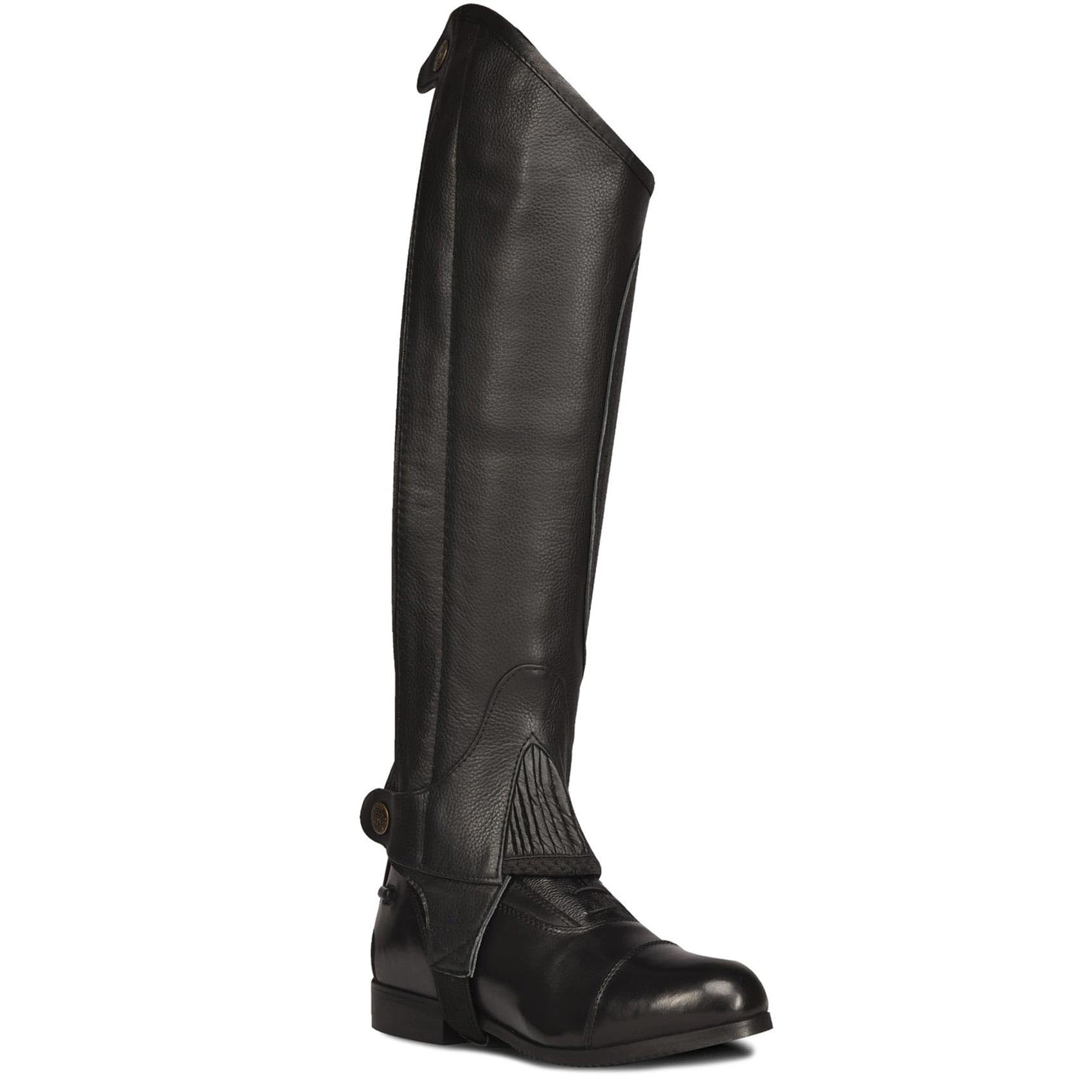 Ovation Damen Pro Leder Halbchaps – Premium Top Grain Leder Schwarz Reitchaps mit Stretch-Einsätzen und Druckknöpfen