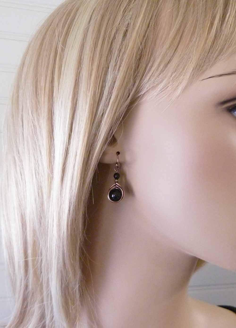 Pillar of Salt Studio Handcrafted Solid Copper Earrings with Black Onyx Gemstone (Antiqued Copper, 1" drop) - Image 2