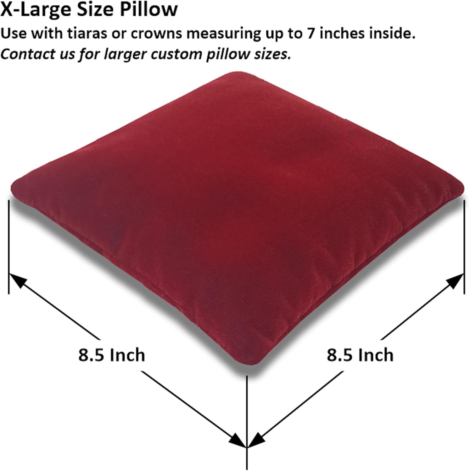 8.5 Inch Square Red Velvet Tiara & Crown Display Pillow Stand, 'Bean Bag' Support, TPV4X