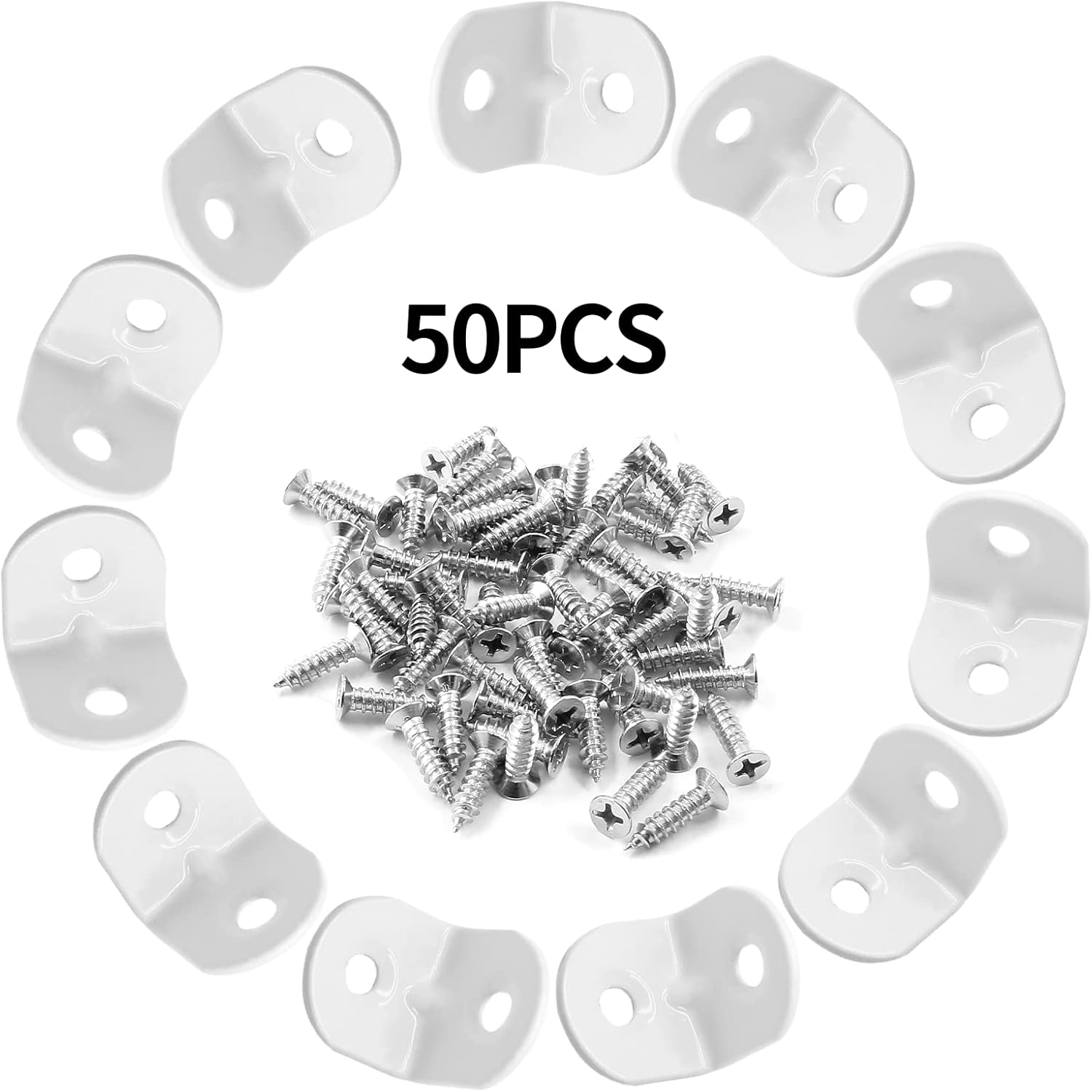 BokWin 50 Pcs White Right Angle Bracket,L Brackets Small (0.78”x0.78”) with Screws,Metal Corner Brace for Wood Shelf Cabinet Chair