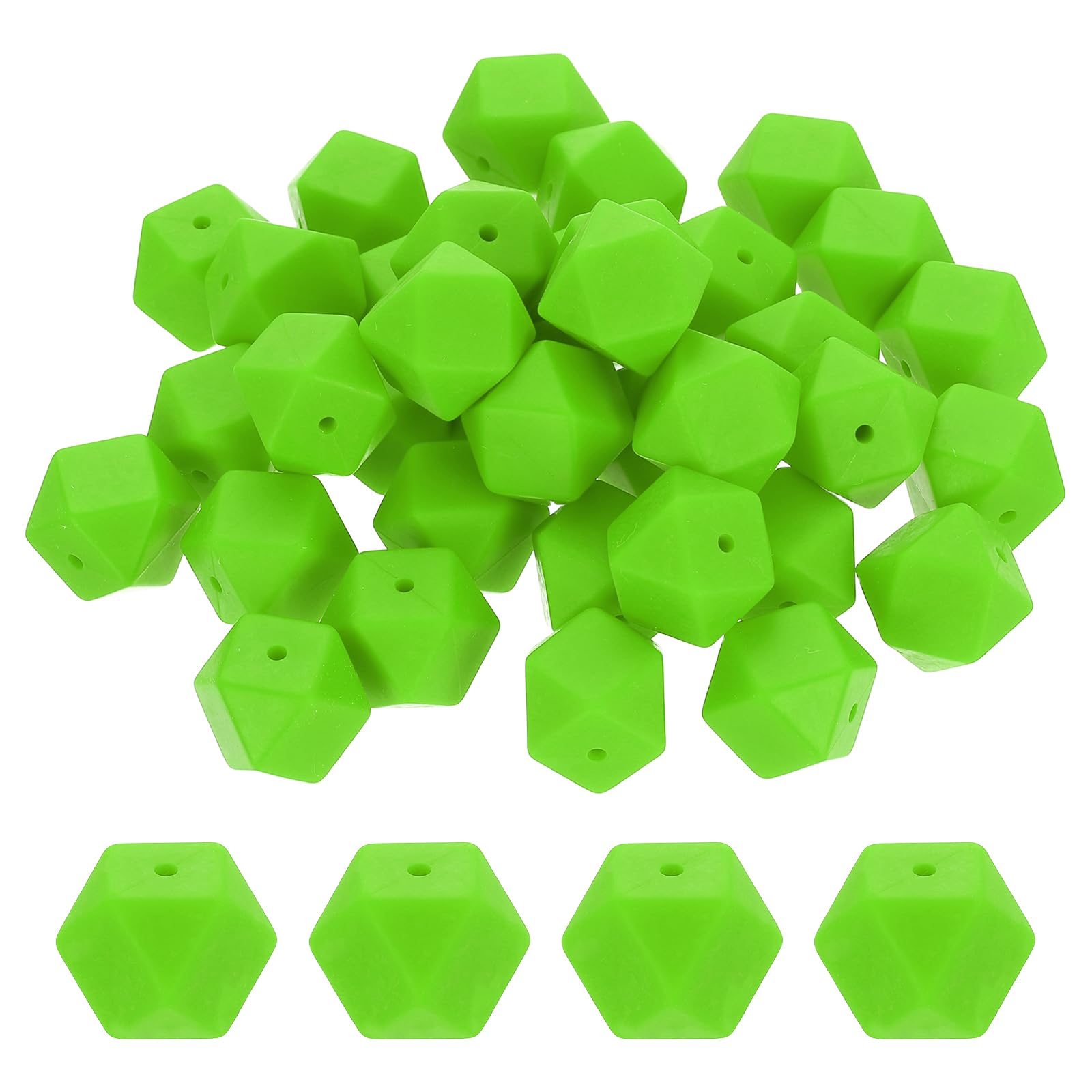 Perles focales en silicone hexagonales 17mm vert clair pour création de bijoux et bricolage DIY
