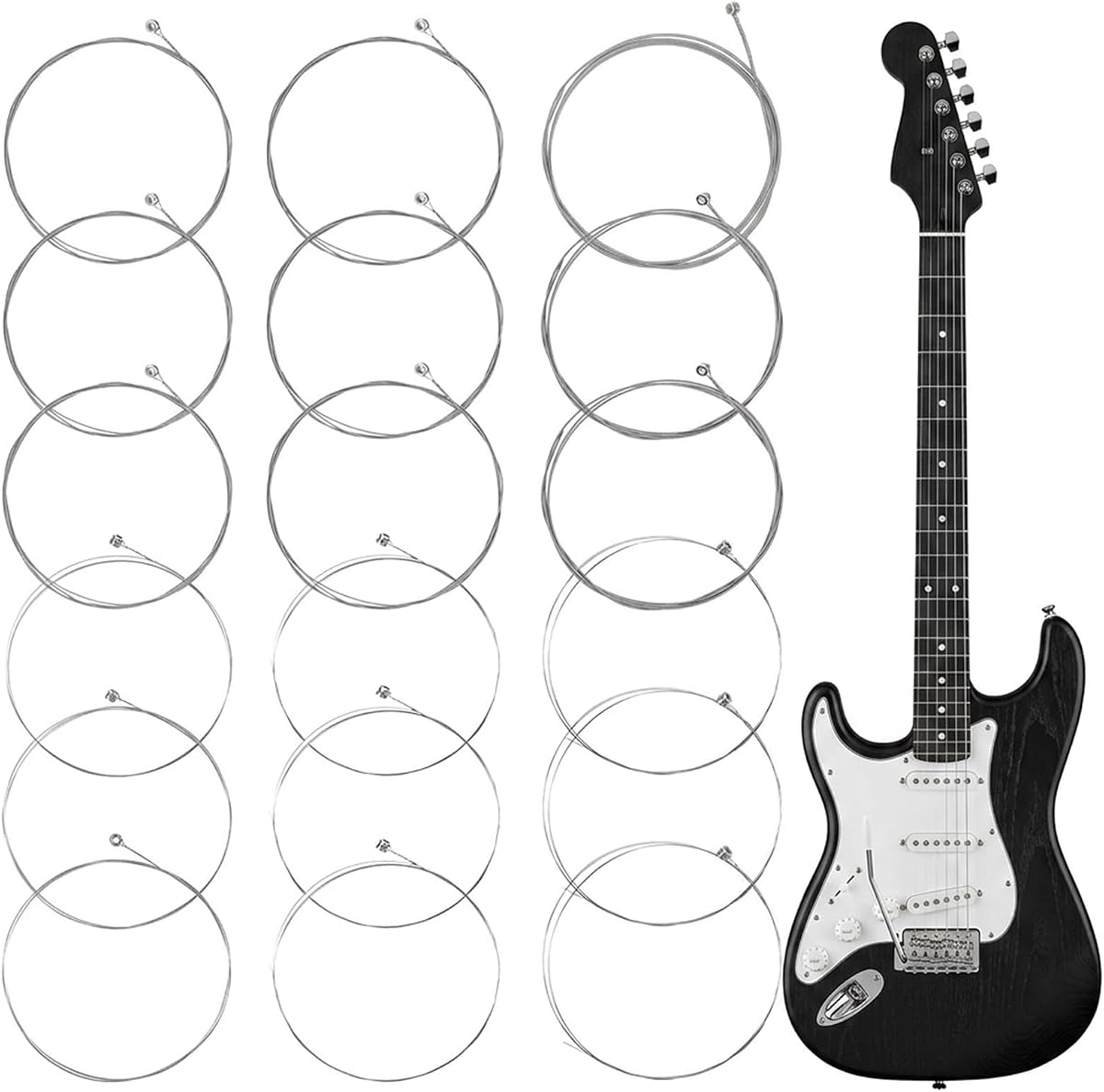 18Pcs Electric Guitar Strings, Silver Stainless Steel Core Guitar Electric 6 String Set, Including E-1st B-2nd G-3rd D-4th A-5th E-6th, Guitars Accessories