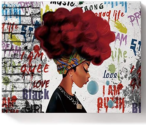 Paint by Number Kit DIY Oil Painting for Adults Kids African Woman Street Graffiti Paintworks Canvas Wall Art Framed for Livingroom Bedroom Office Decor 16x20in