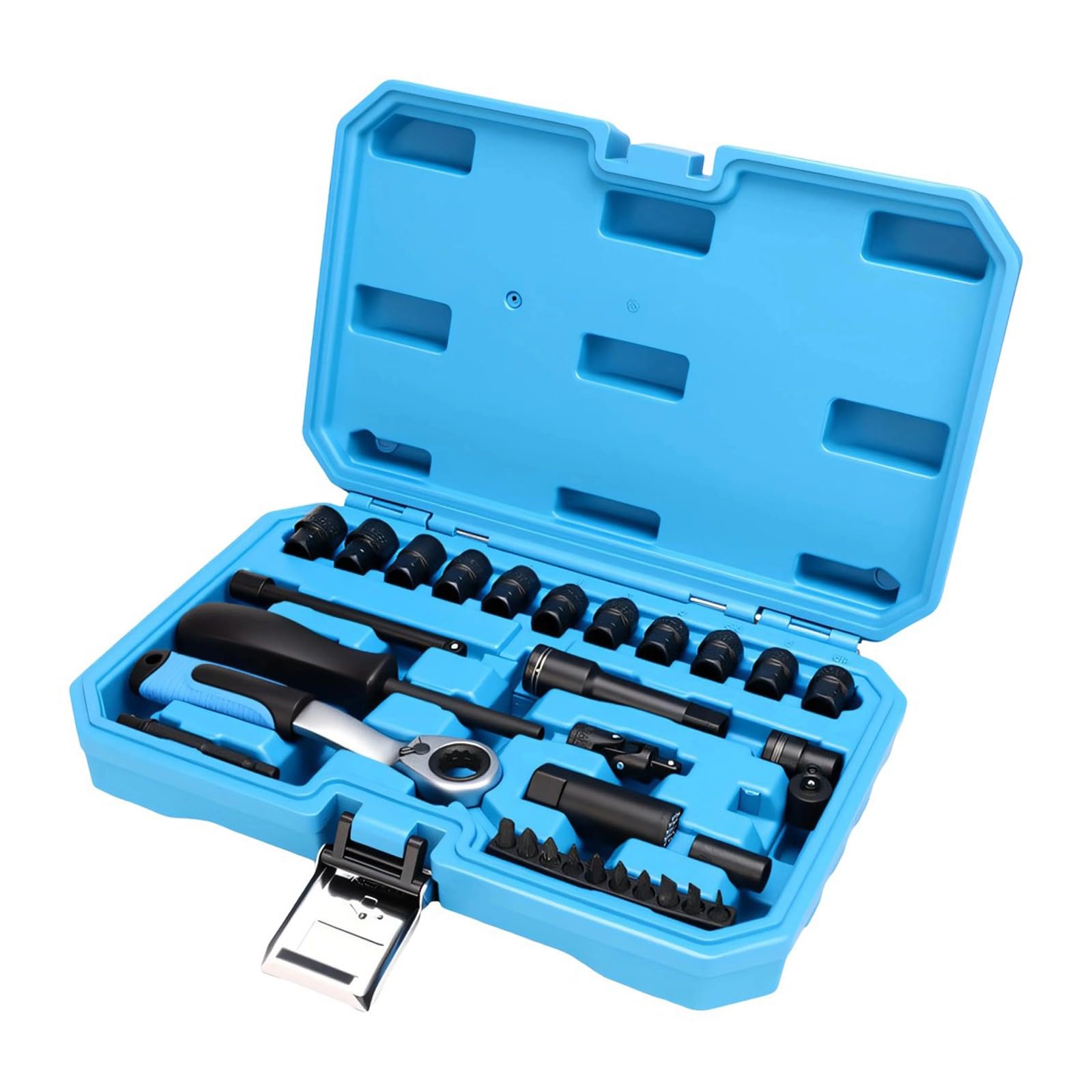 Pass-through Socket Set with 12 Point Design Bi-Directional Ratchet 8mm to 24mm Power Tool Access Socket Tool
