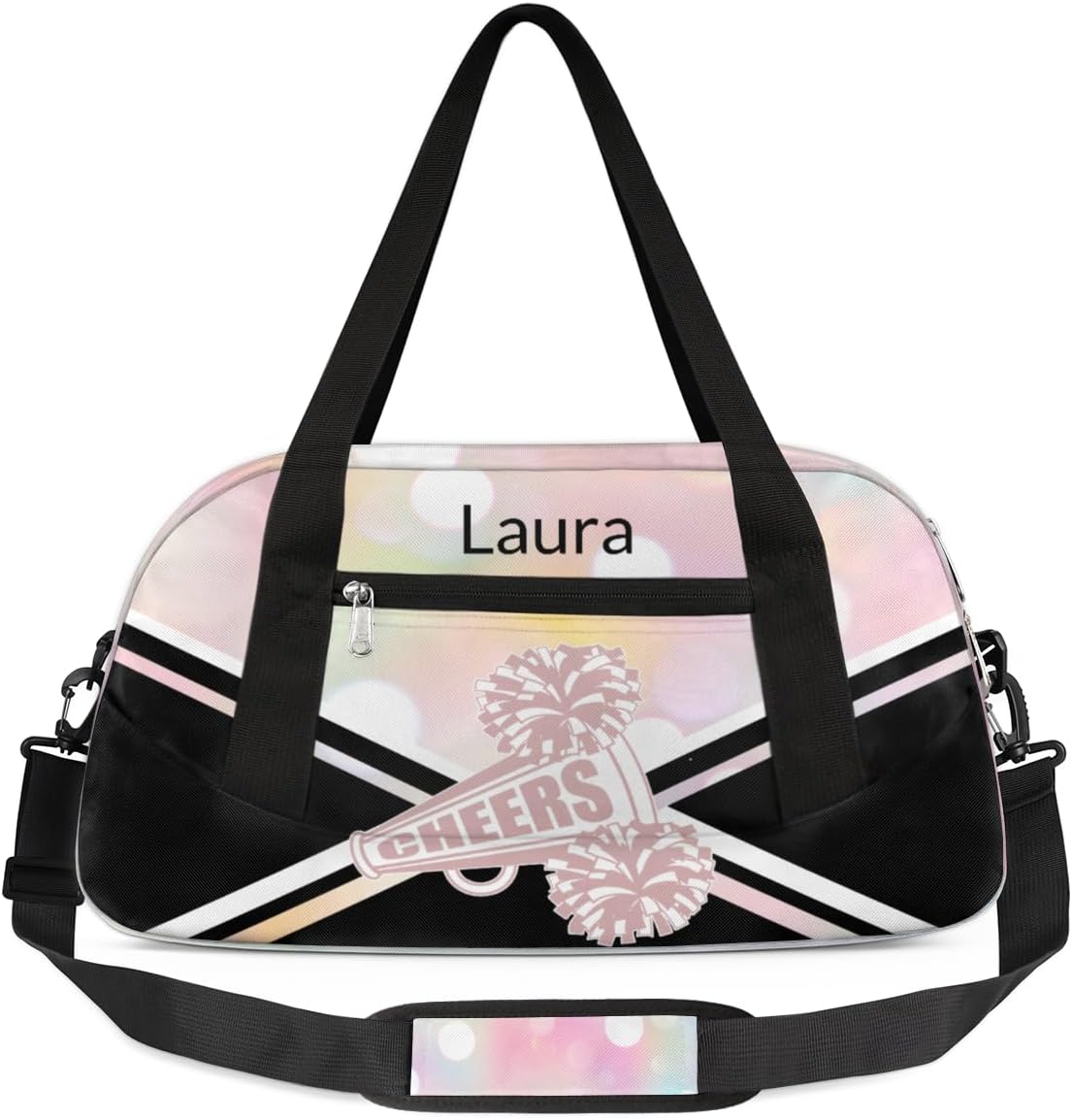 Custom Cheer Bag for Girls, Personalized Sports Duffel Bag Cheerleader Bag Weekender Travel Bag Pink Polka Dot
