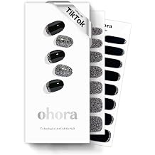 ohora Semi Cured Gel Nail Strips N Party Night - Dark, Glitter, Works with Any UV/LED Lamps, Salon-Quality, Long Lasting, Easy to Apply & Remove - Includes 2 Prep Pads, Nail File & Wooden Stick