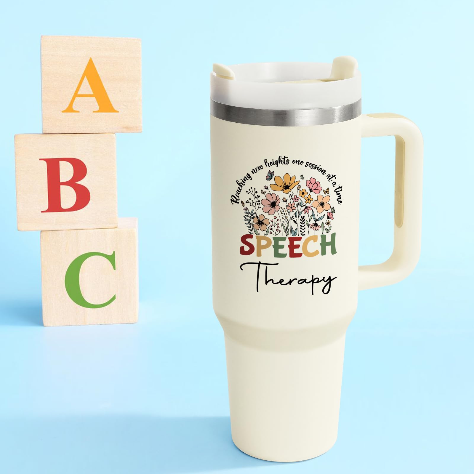 Qtencas Speech Therapy Gifts, Speech Language Pathologist Gift, SLP Gifts 40 Oz Stainless Steel Travel Tumbler, Therapist Appreciation Present for Women, Christmas Birthday Present for SLP