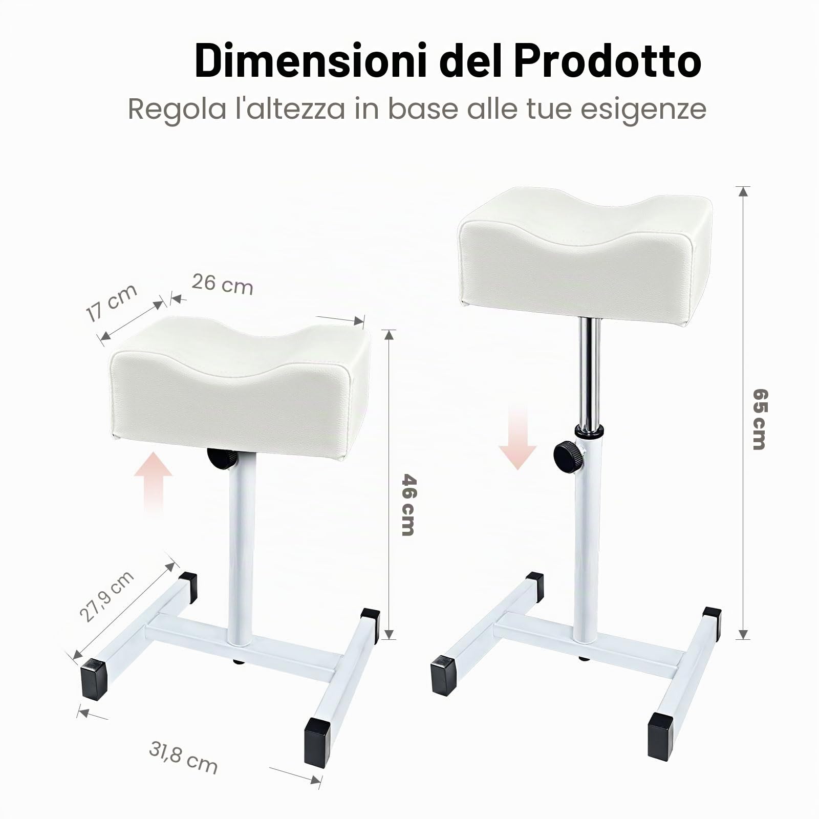 Sgabello per pedicure, per manicure, per la cura dei piedi, regolabile in altezza, per la cura dei piedi, per salone di unghie, massaggio spa, salone di bellezza, bianco
