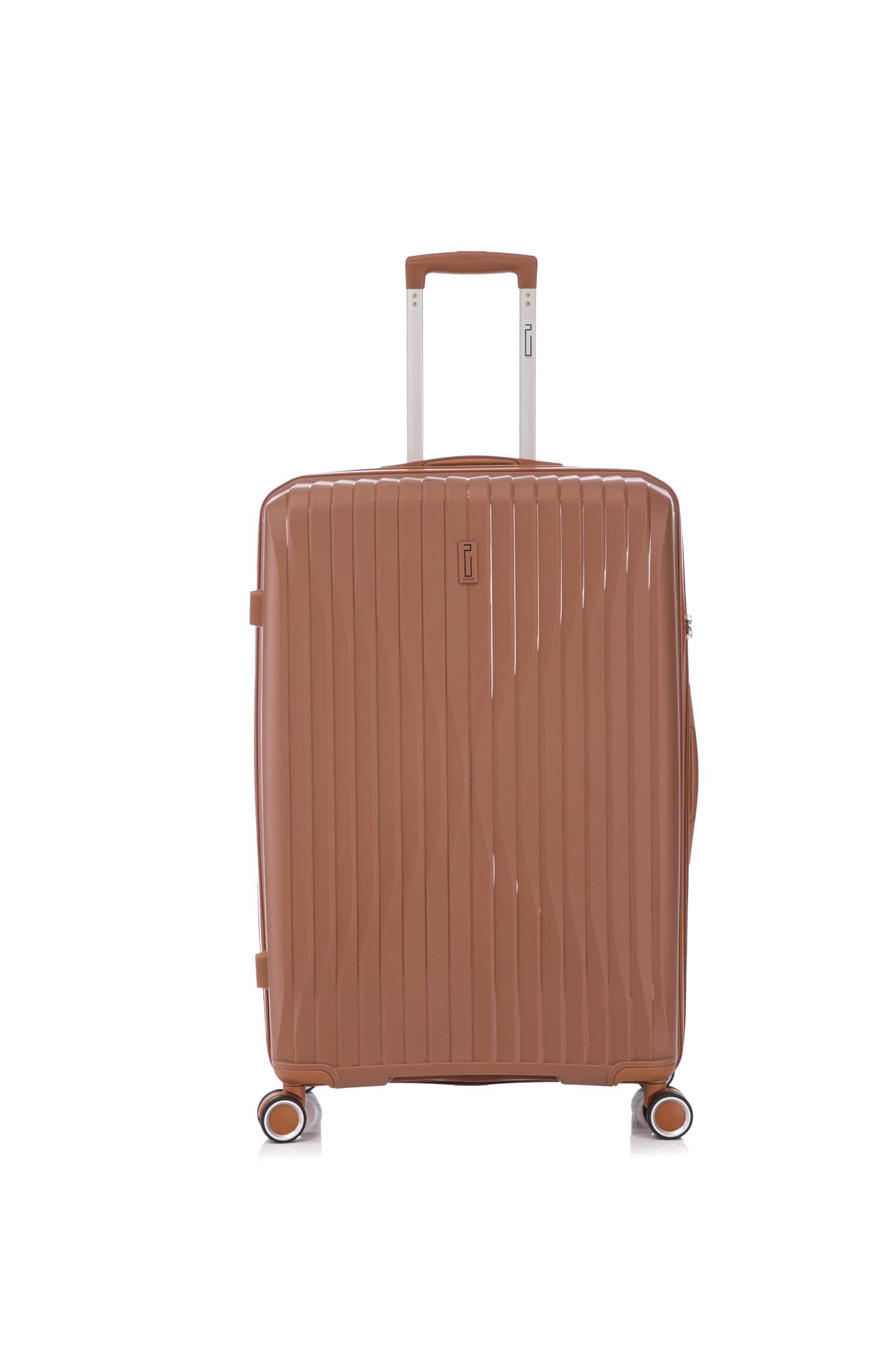 CELIMS - Duża Walizka z Polipropylenu | Model 2025 | Rozmiar 75cm 23kg | Zamek TSA | 8 Kółek 360 | Brązowy