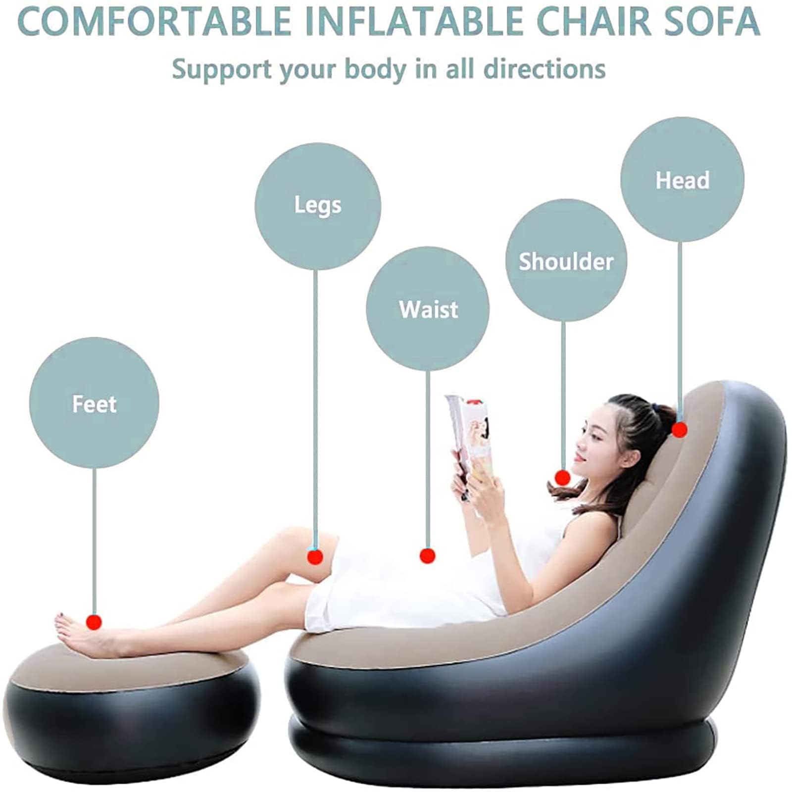 OKSTENCK Plastic 1 Seater Inflatable Sofa with Household Air Pump, Couch Chair with Footstool for Indoor&Outdoor in Livingroom,Bedroom,Readingroom Office,Balcony,Garden,Courtyard,Multicolor 1