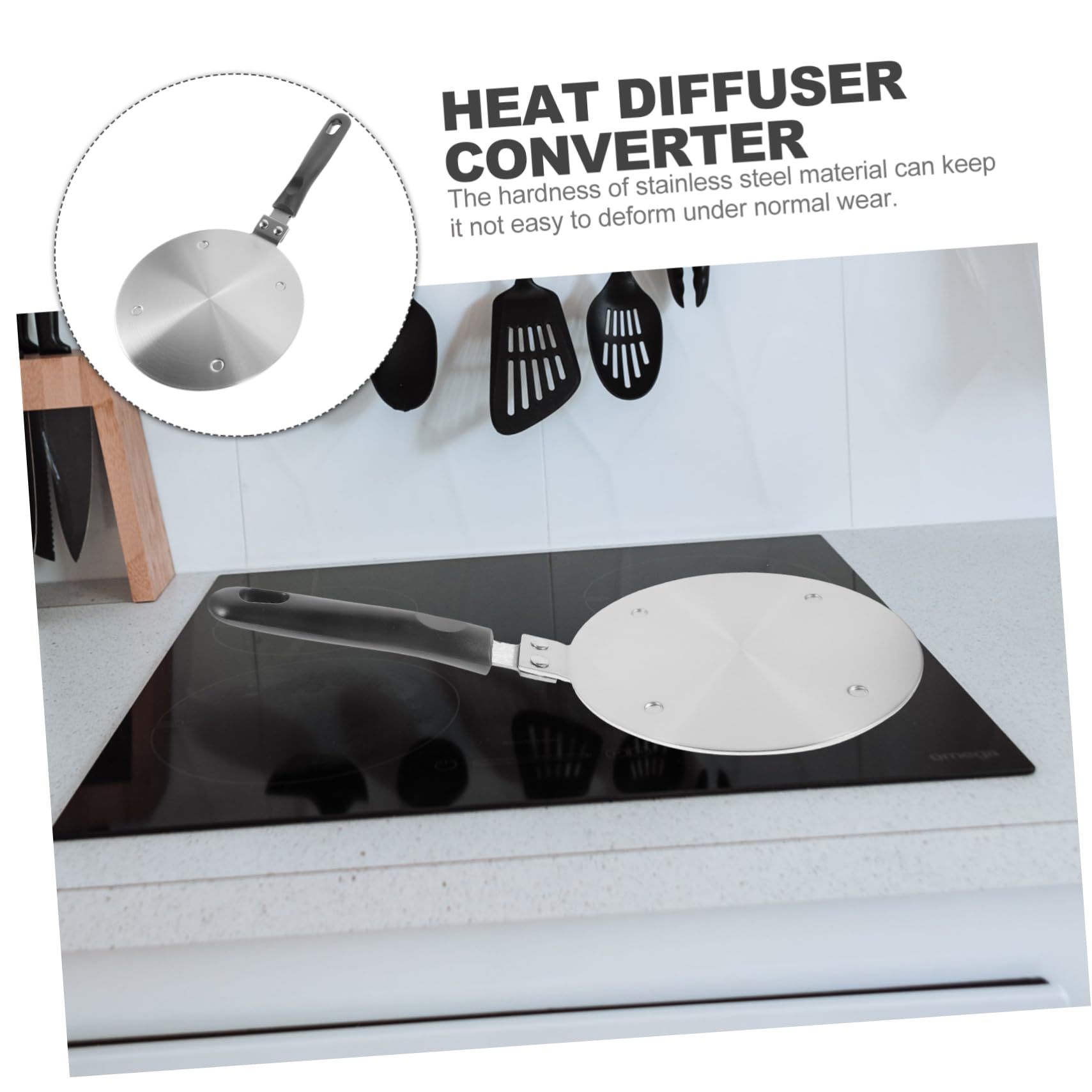 Difusor de Calor Inoxidable para Cafeteras Adaptador de Inducción Mango Desmontable Compatible con Utensilios de Cocina para Cocinas de Inducción y Gas