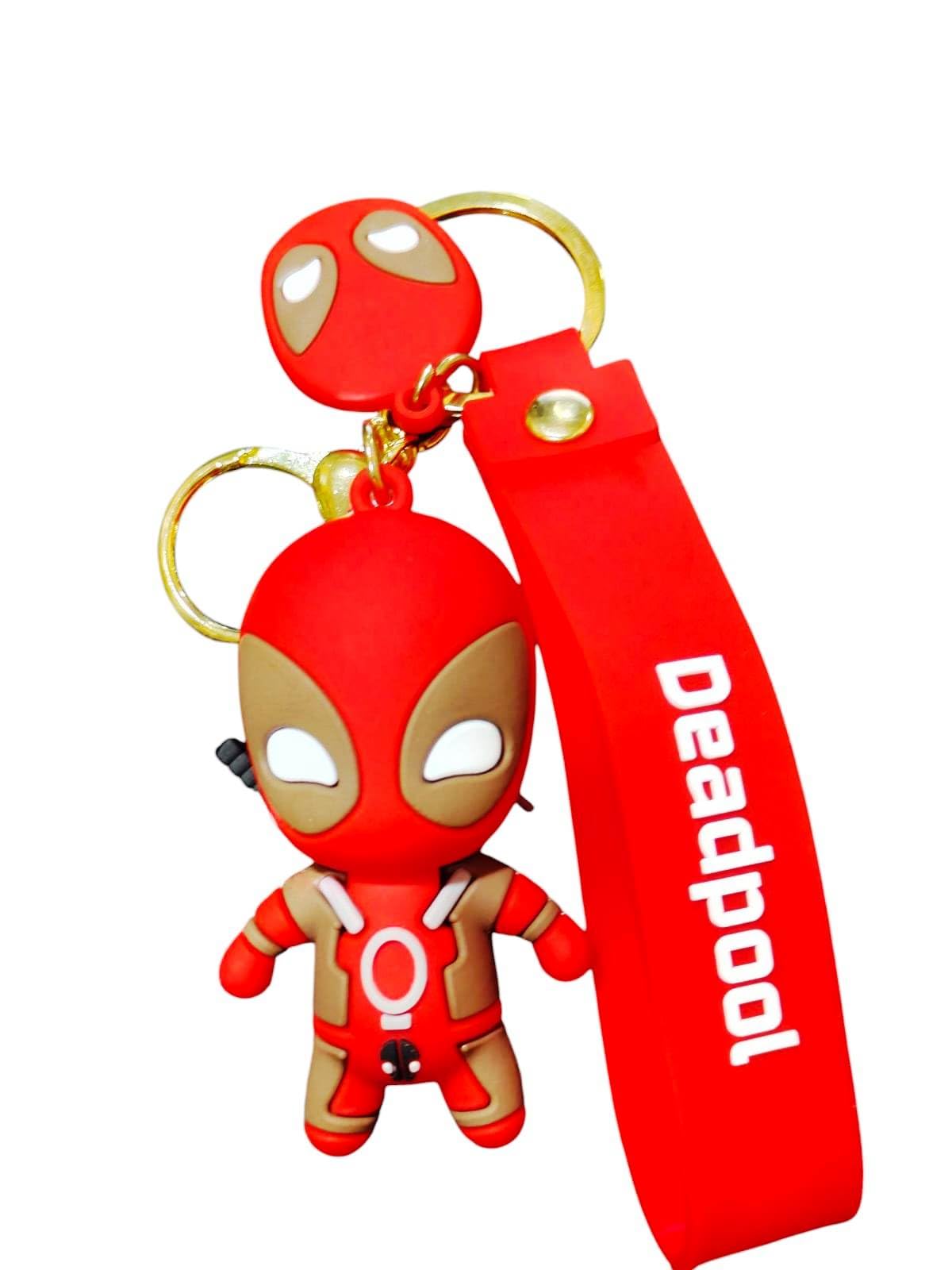 Deadpool Character Keychain with Red Silicone Strap, Collectible 3D Figure Design