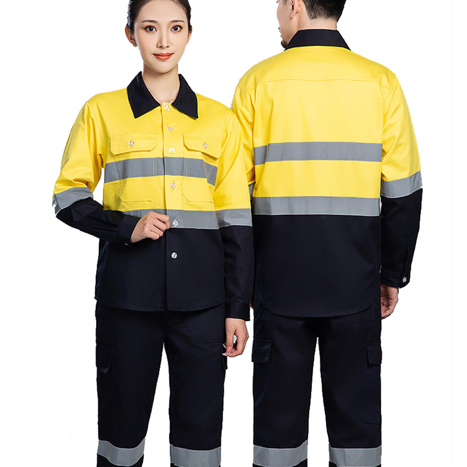 Loose Fit Combinaisons Coton Travail Salopette Veste Et Pantalon Costume Workwear Avec Bande Réfléchissante