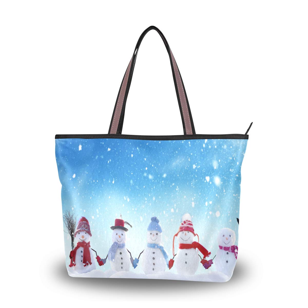 Ahomy Tote Shoulder Bag Merry Christmas Snowman Station In Winter Handbag for Outdoors Gym Hiking Picnic Travel Beach