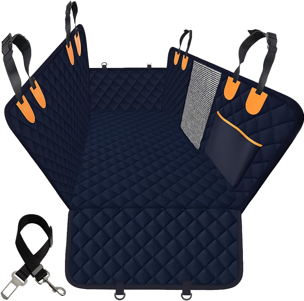 Back Seat Extender for Dogs, Hard Bottom Car Seat Cover for Dogs. Hammock Style, Large Space, Holds 420lbs, Sturdy, Waterproof for Car, SUV, Truck (Black)