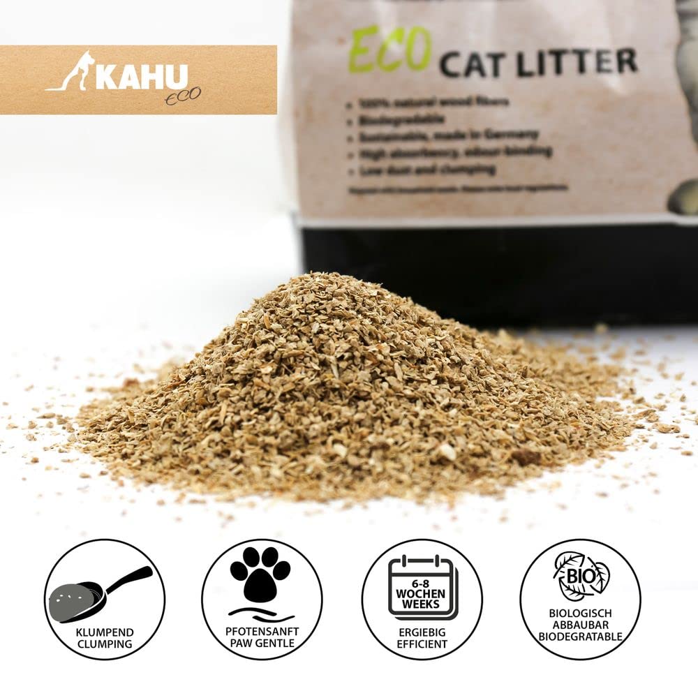 KAHU Eco 100% natural arena para gatos • arena natural • arena natural • Gránulos de madera orgánica • 100% compostables y biodegradables 17,2 kg (40 L)