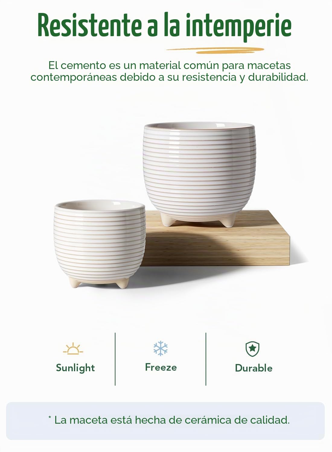 LE TAUCI Pack de 2 Macetas de Cerámica con Pies, Juego de Macetas Pequeñas de 12+16 Cm de Diámetro, Macetas Decorativas Interior con Orificio de Drenaje, Esmalte Reactivo Blanco