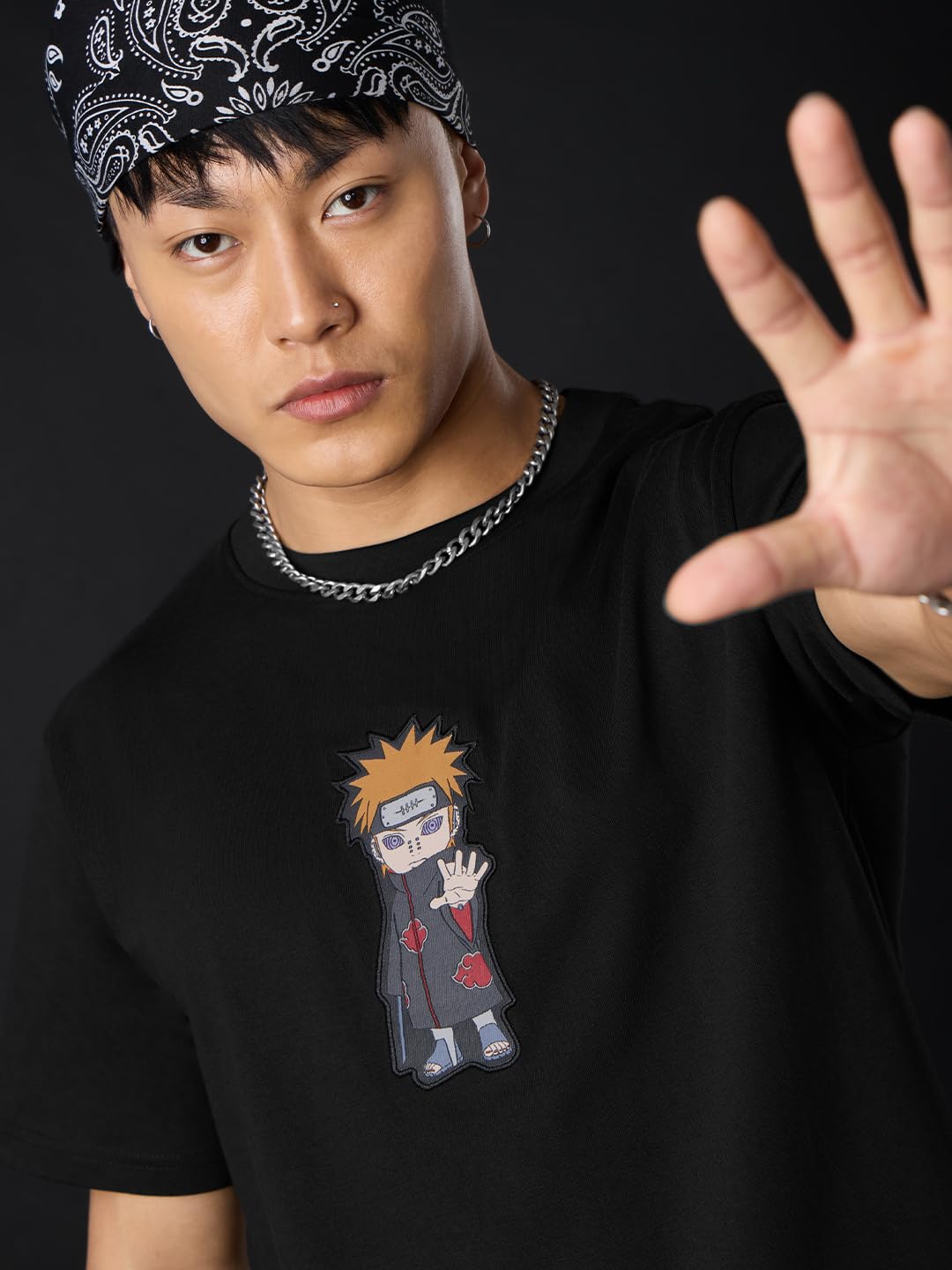 The Souled Store Naruto Shippuden Chibi Pain T-Shirt Herren Jungen Kurzarm Rundhals Schwarz Baumwolle Relaxed Fit Leicht Bequem für alle Jahreszeiten