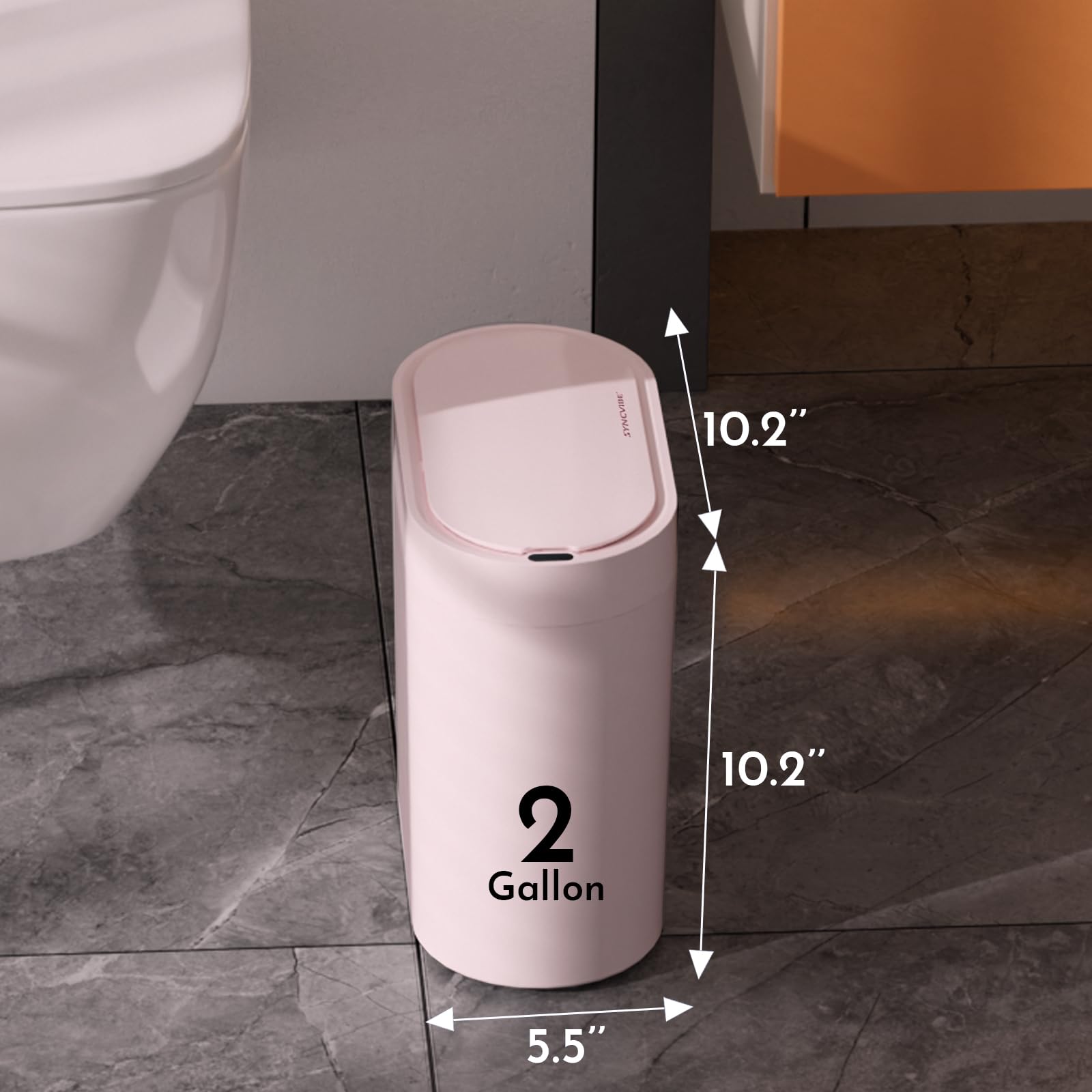 SYNCVIBE Pattumiera da bagno con coperchio, 5,8 litri, sottile, con sensore di movimento, pattumiera stretta e automatica, in plastica, per camera da letto, soggiorno, WC, ufficio (rosa)