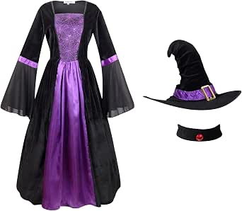 Colorful House Women Wicked Witch Costume Dress with Hat for Halloween