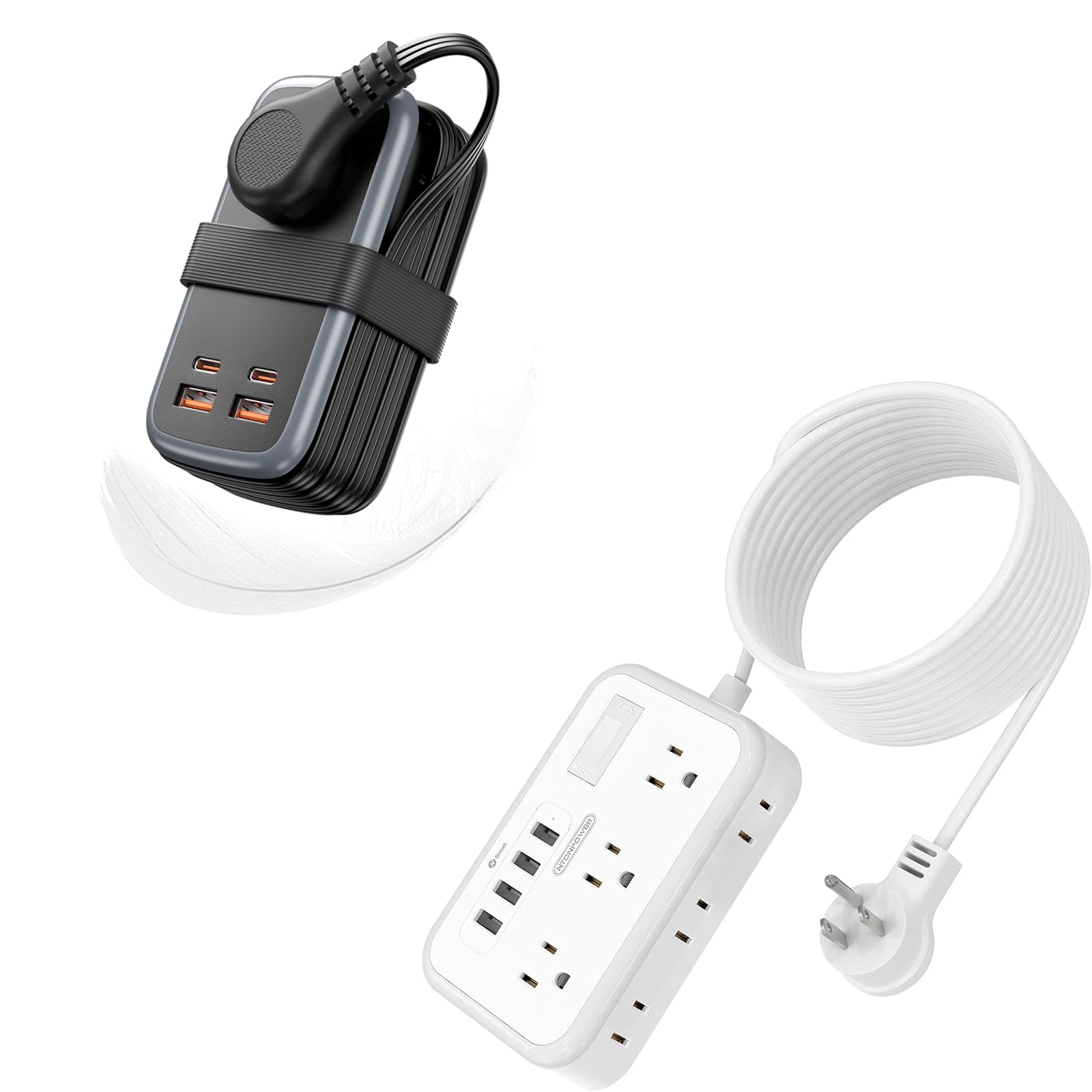 Extension Cord 15 ft+GAN Ultra 65W USB -C Travel Power Strip Charging Station