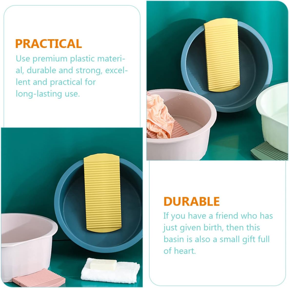 SECFOU 1 Set Plastic Shirt with Tub Home Washboard Japanese Washing Wash Slip Board Mini Underwear Washbasin Delicate Bucket Newborn Basin T Washtub Clothes Diaper Hand for Laundry Blue