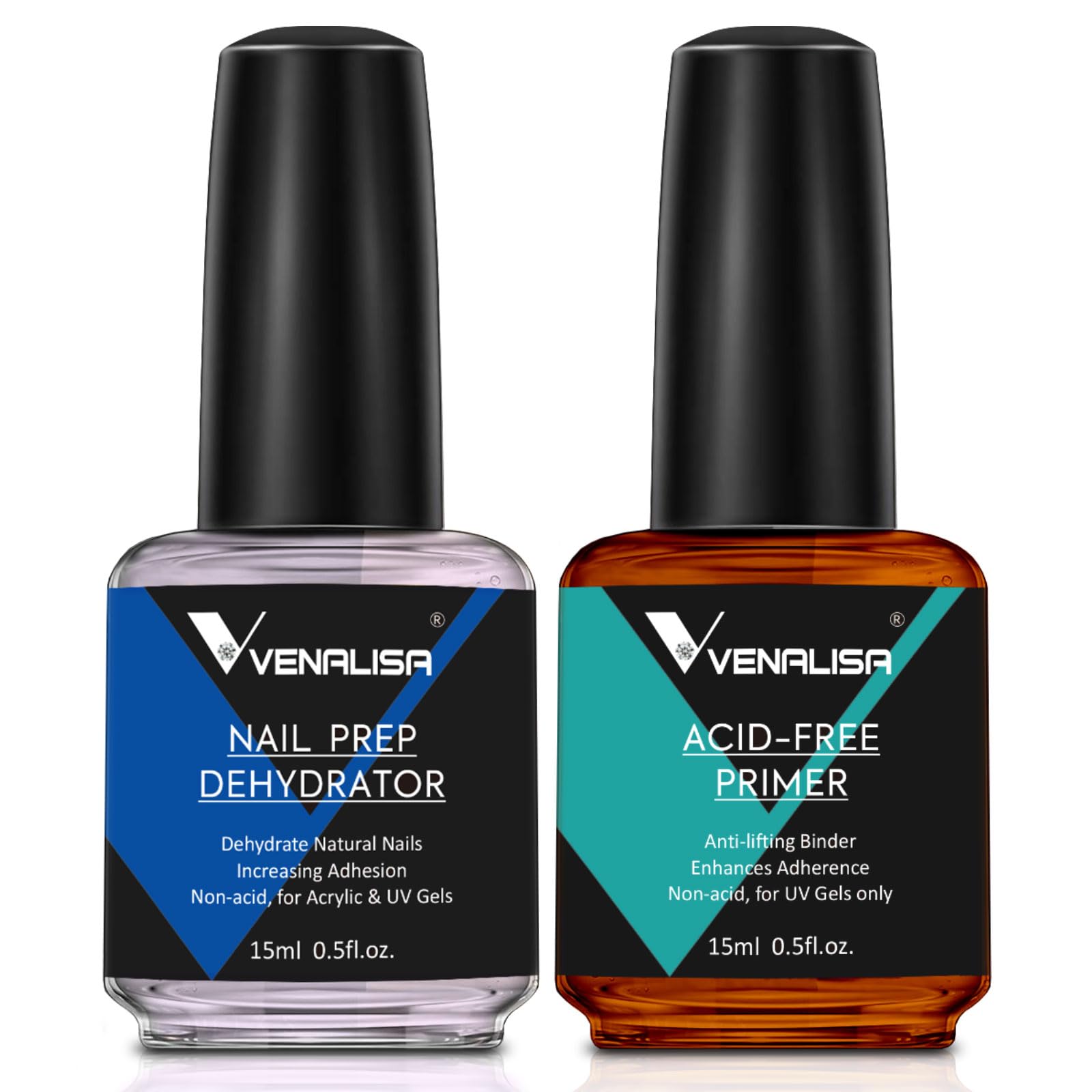 VENALISA Primer et Déshydrateur pour Ongle 15ml*2pcs Primer Ongle Vernis Semi Permanent et Nail Déshydrateur Set pour Vernis à Ongles UV Poudre Acrylique Nail Prep Manucure,Protéger Ongles Naturels